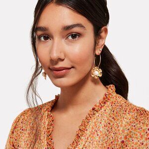 Mercedes Salazar Flower and Pearl Gold Hoop Earrings